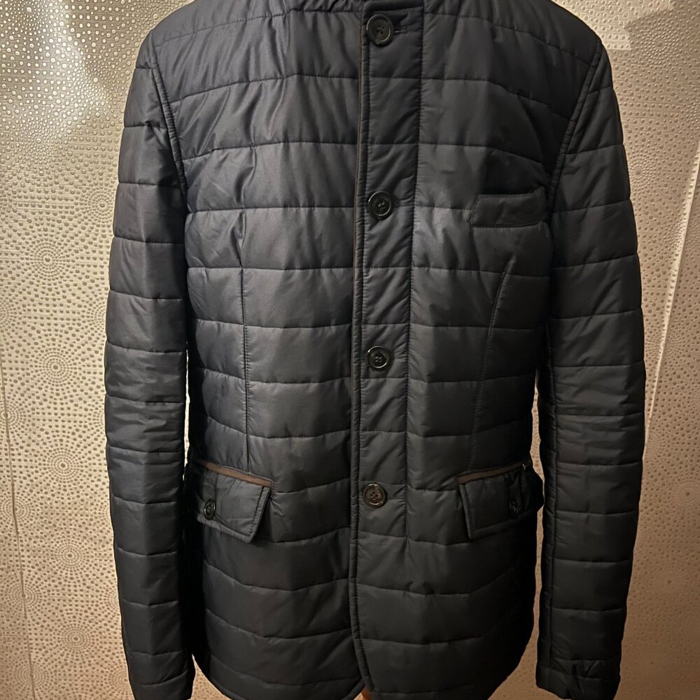 Eredi Pisano Mens Black Removable Hood Full Zip Quilted Puffer Jacket Size M